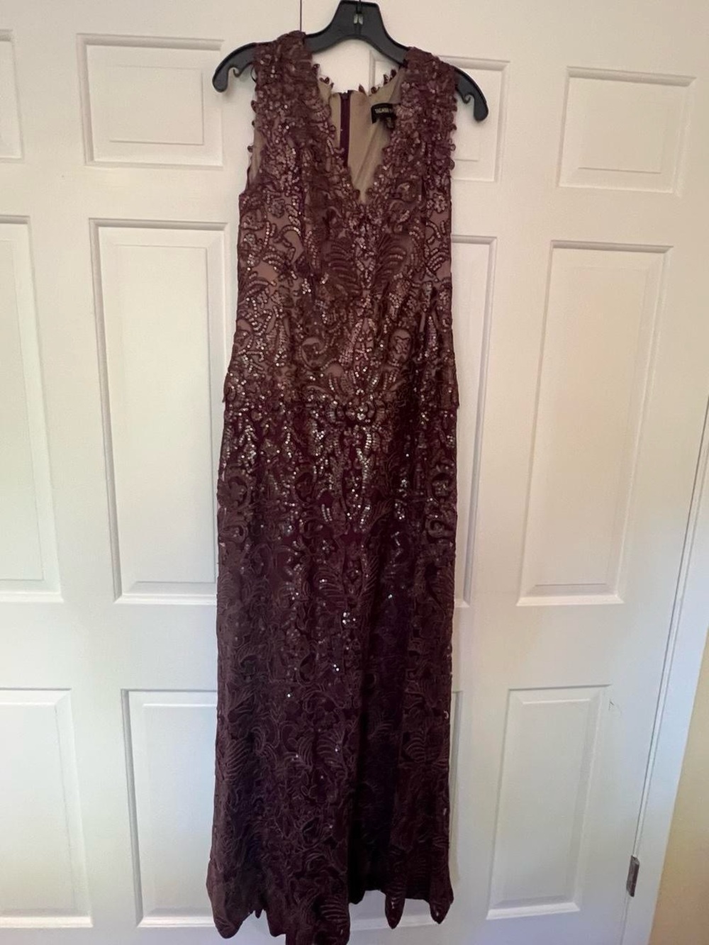Tadashi Shoji Deep Wine Sequin Lace Maxi Dress